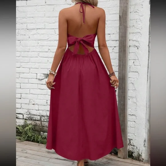 Boho tie back halter maxi dress - Picture 2 of 15